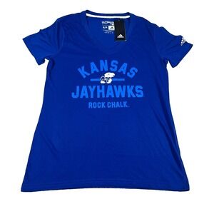 Adidas Womens Size S‎ Blue Kansas Jayhawks Rock Chalk Climalite Ultimate Tee NWT